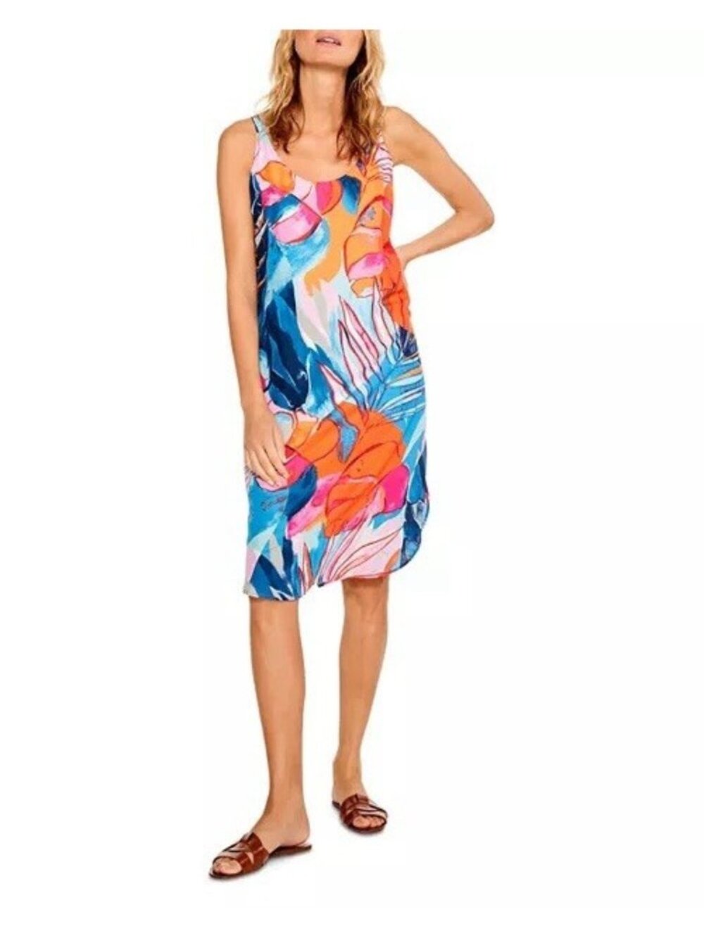 Nic + Zoe Tropical Mirage Shift Dress In Botanical Print S Resort Floral Beach